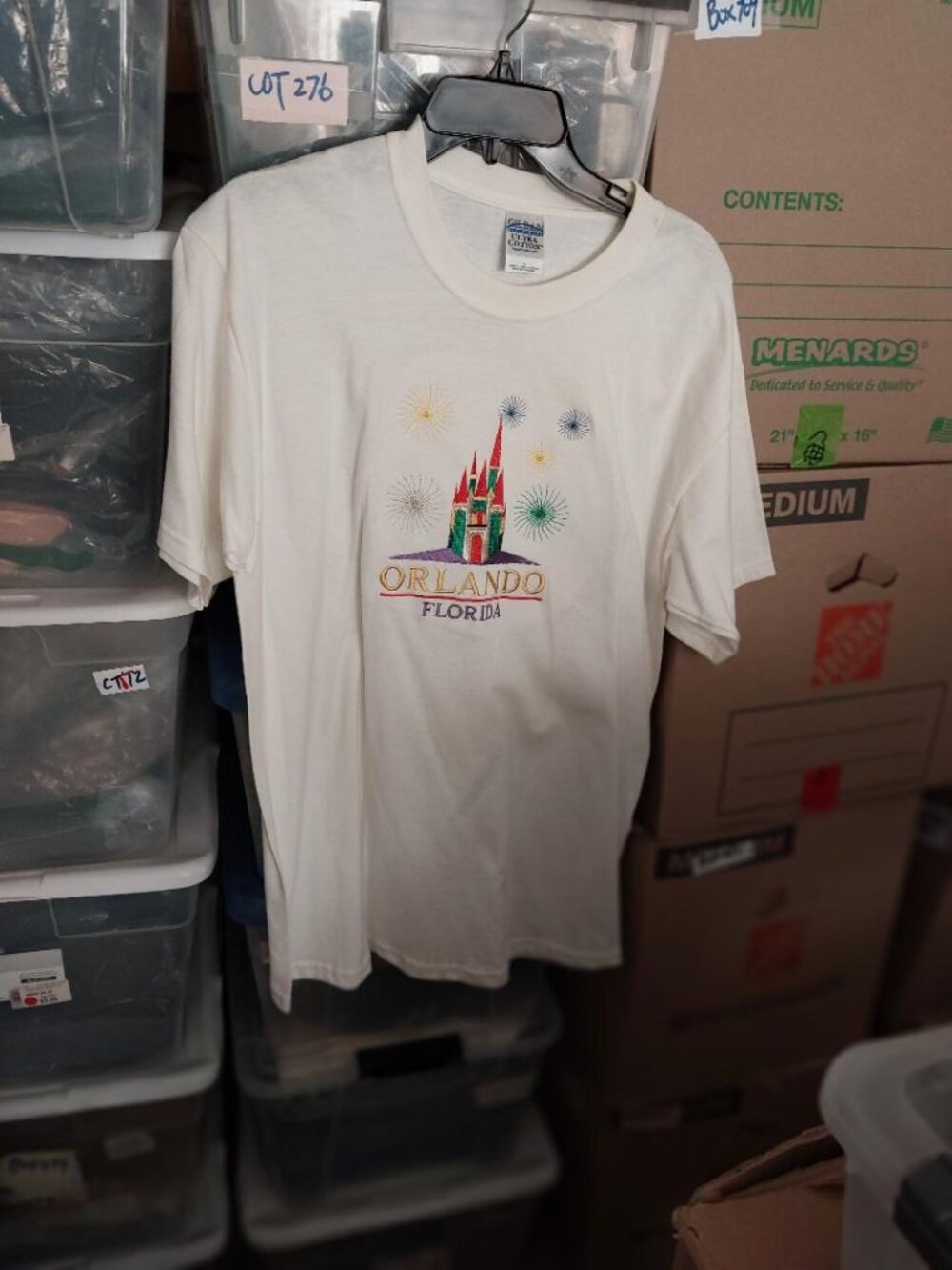 Vintage  Embroidered Orlando Florida Castle T Shirt White Size L
